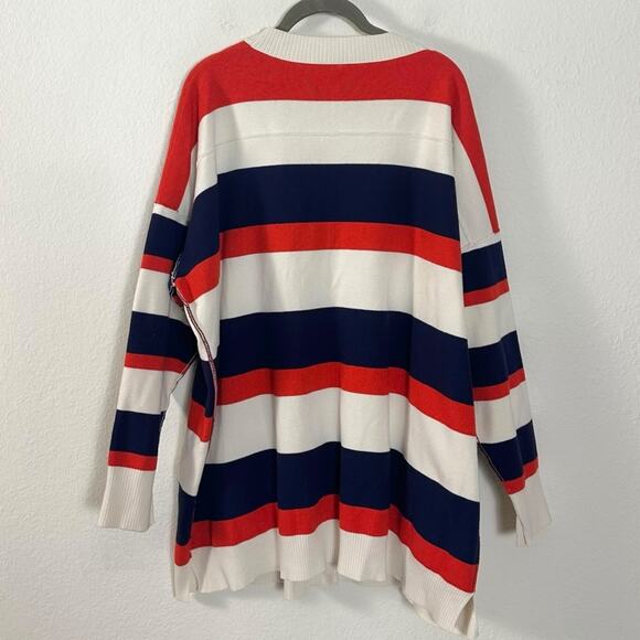 Free People League Of Her Own Cardigan Sweater Americana Stripes Preppy Large - Picture 10 of 13